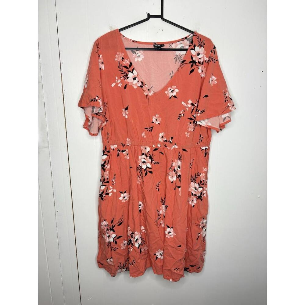 Torrid Dress Womens 1X V NEck Short Sleeve SPring florals elastic waist short